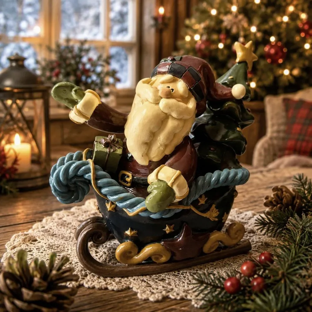 Santa Claus St Nicholas Sleigh Christmas Figurine Tree Gifts Resin 6